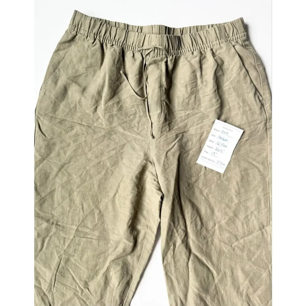 H&M Linen Blend Drawstring Pants Taupe M
